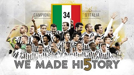 Juve lần thứ 5 liên tiếp vô địch Serie A.